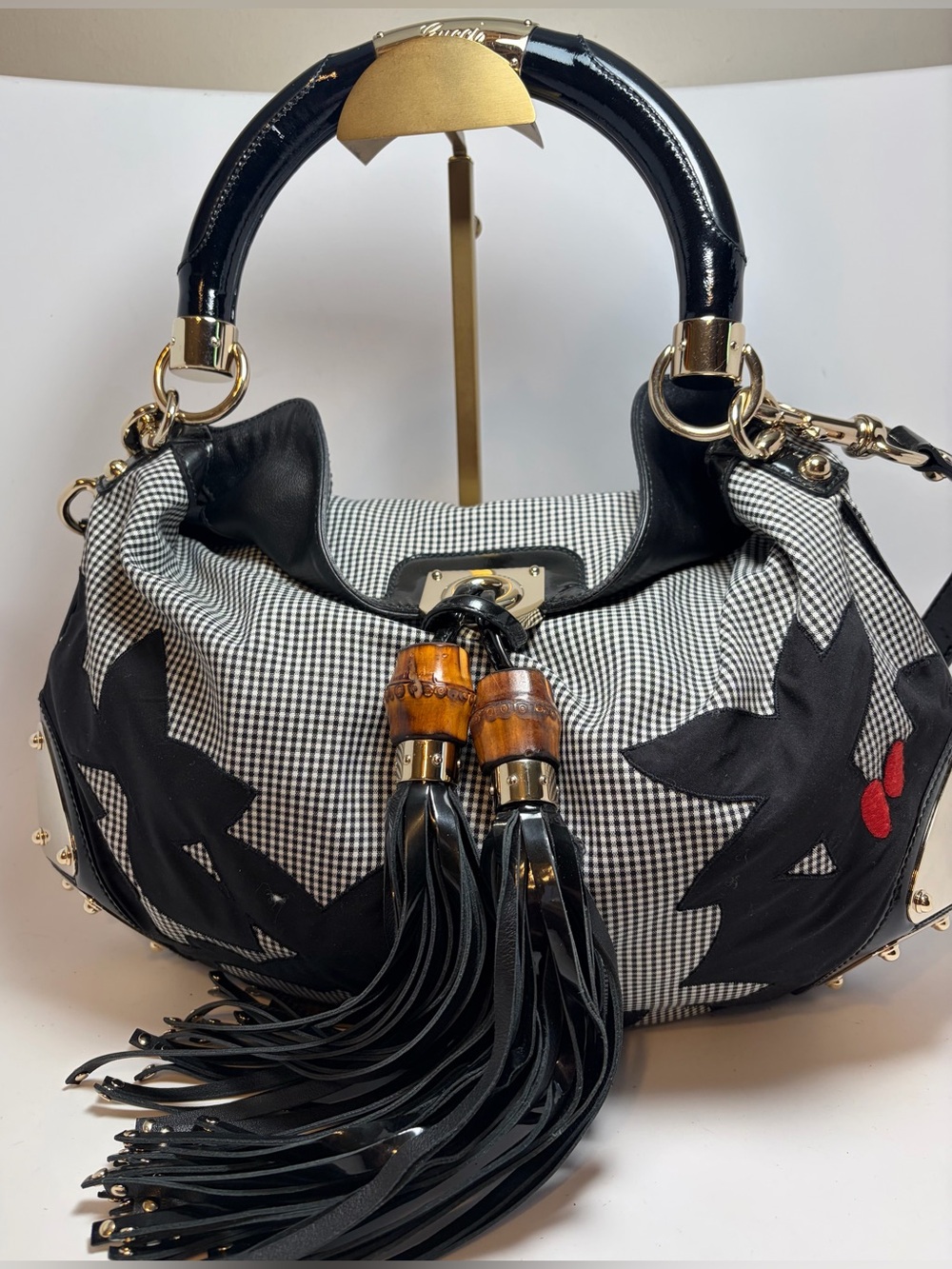 Gucci Indy Babouska Bamboo Top Handle Bag w/Shoulder Strap